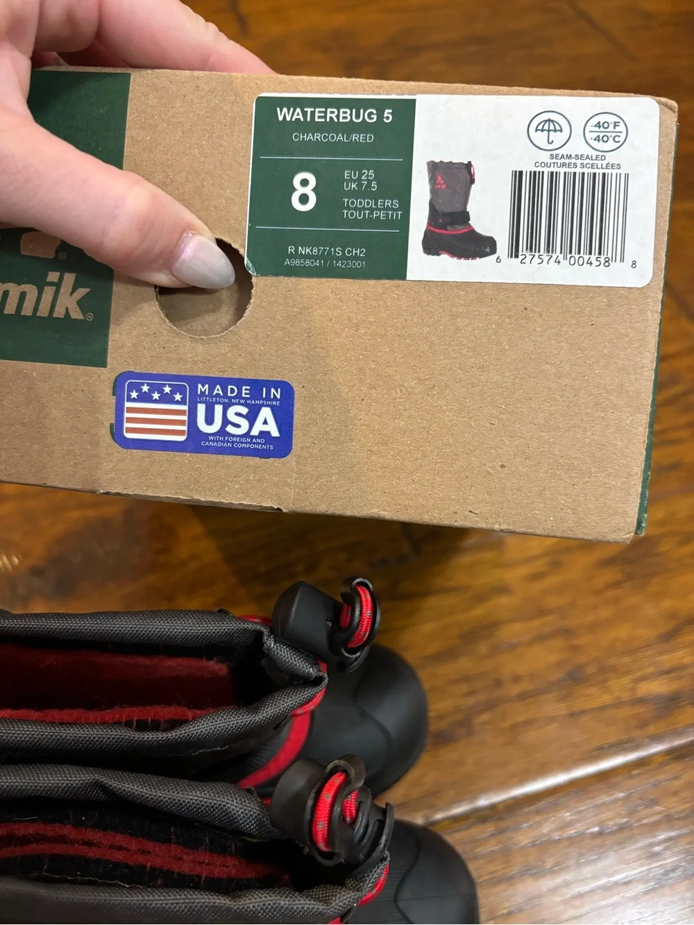 Kamik Kids Gray and Red Waterproof Snow Boots